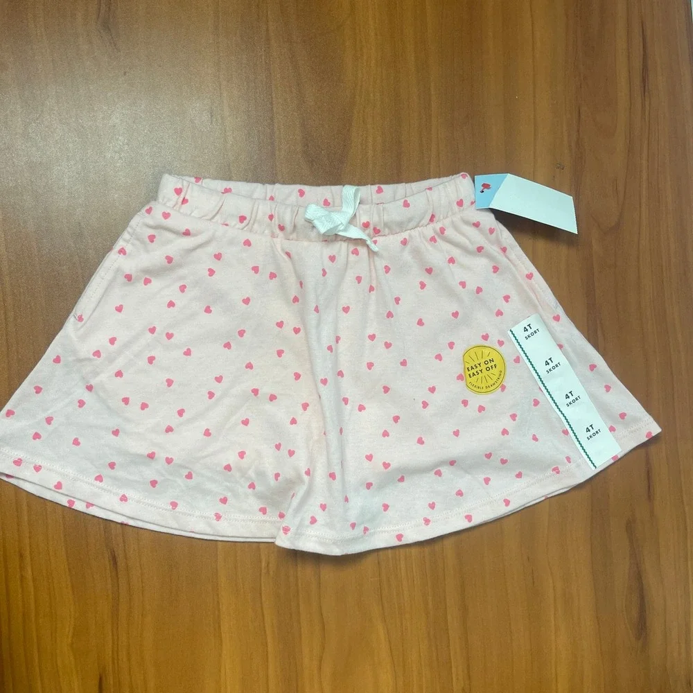 Cat & Jack Girls Pink Heart Skort 4T NWT Flexible Drawstring Skirt Shorts